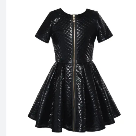 Hannah Banana Kids' Quilted Faux Leather Skater Dress (Big Kid) - Picture 1 of 2